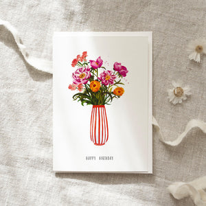 Greeting Card Happy Birthday Pink Peonies