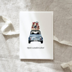 Greeting Card Christmas Car Blue