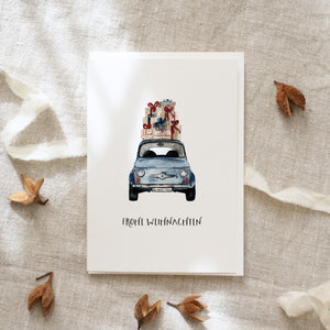 Greeting Card Christmas Car Blue