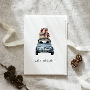 Greeting Card Christmas Car Blue