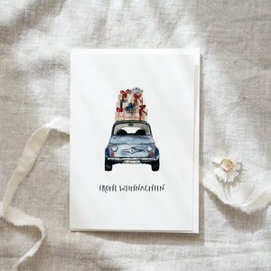 Greeting Card Christmas Car Blue