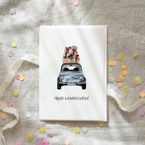 Greeting Card Christmas Car Blue