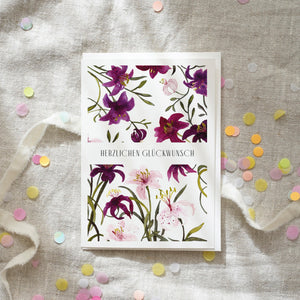 Grußkarte · Lilien zum Geburtstag