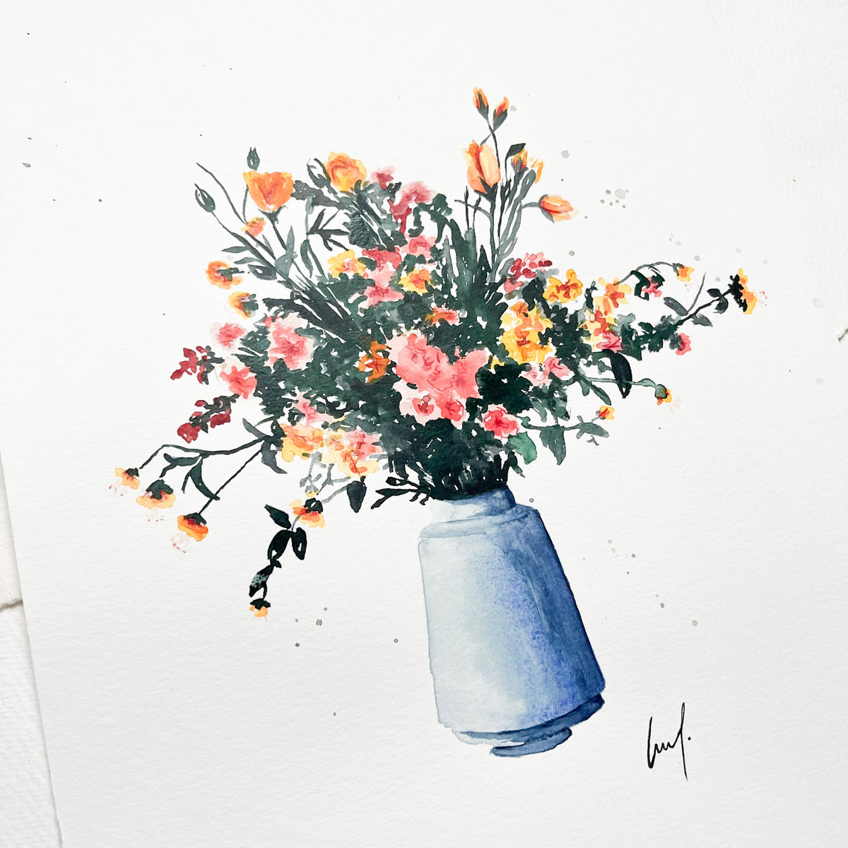 Original illustration | Blue Flower Vase