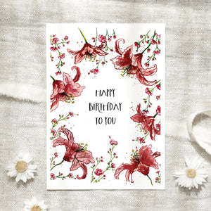 Postkarte - Red Birthday Lillies