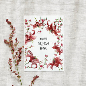 Postkarte - Red Birthday Lillies