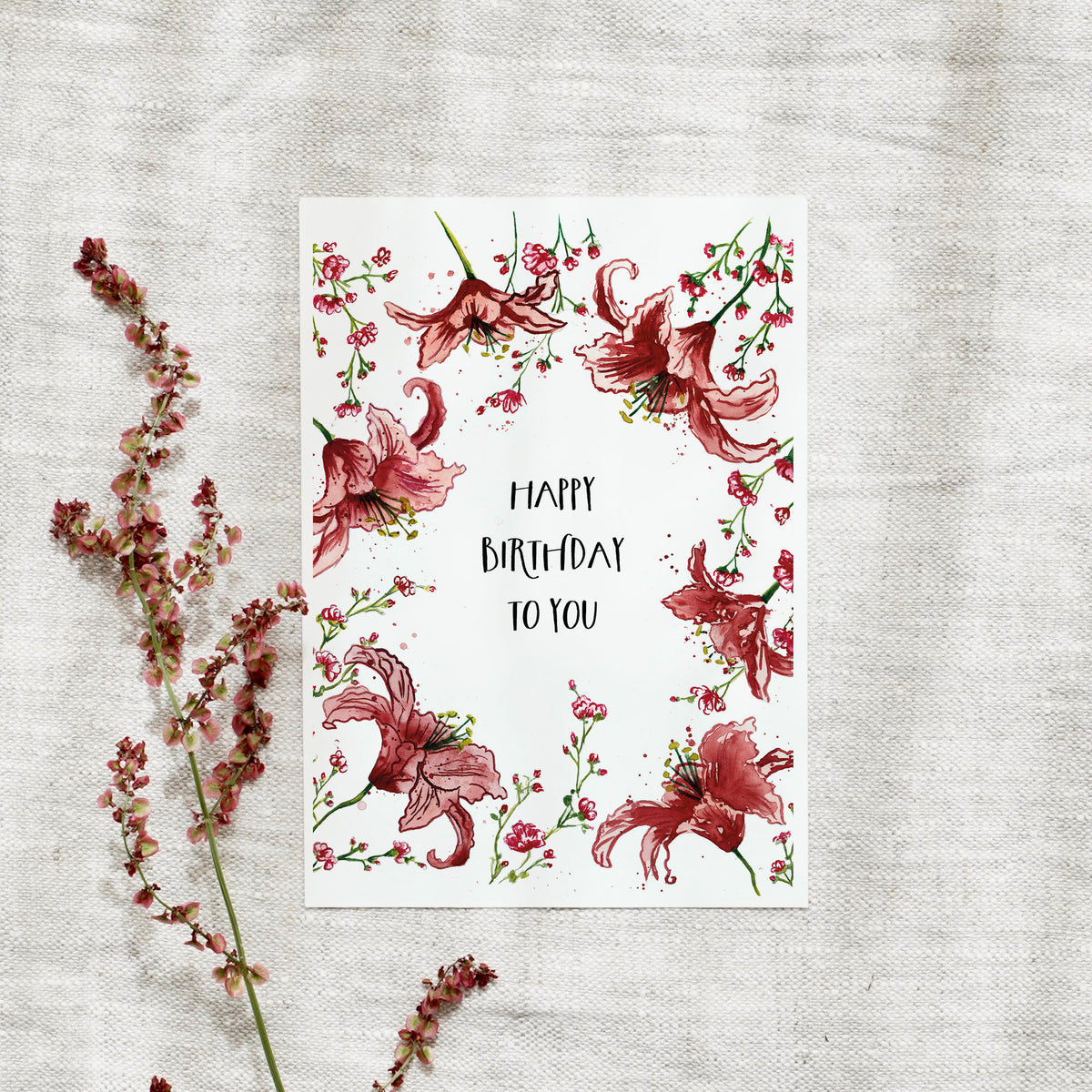 Postkarte - Red Birthday Lillies