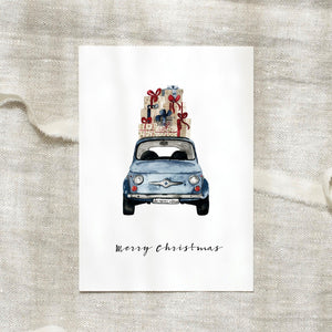 Postcard - Blue Christmas Car