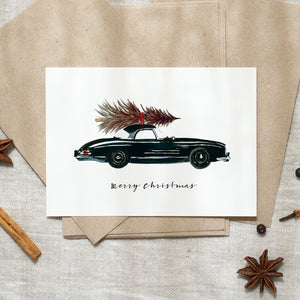 Postcard - Black Christmas Car
