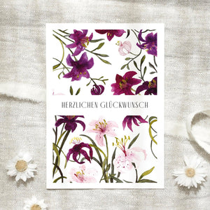Postkarte - Lilien zum Geburtstag