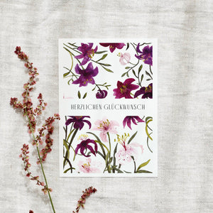 Postkarte - Lilien zum Geburtstag