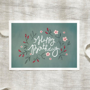 Postkarte - Happy Birthday | Green Blossoms