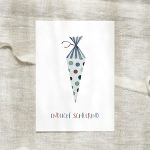 Postcard · First day of school | Blue school cone