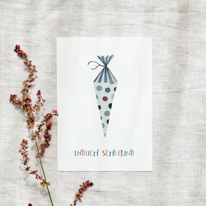 Postcard · First day of school | Blue school cone
