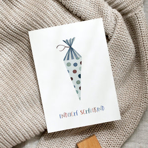 Postcard · First day of school | Blue school cone