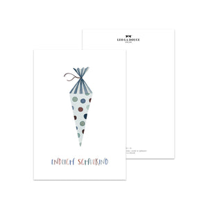 Postcard · First day of school | Blue school cone