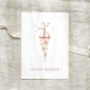 Postcard · First day of school | Pink school cone