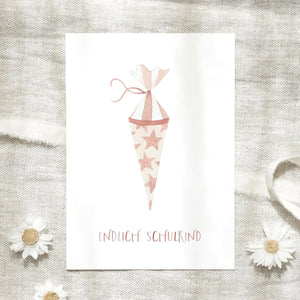 Postcard · First day of school | Pink school cone